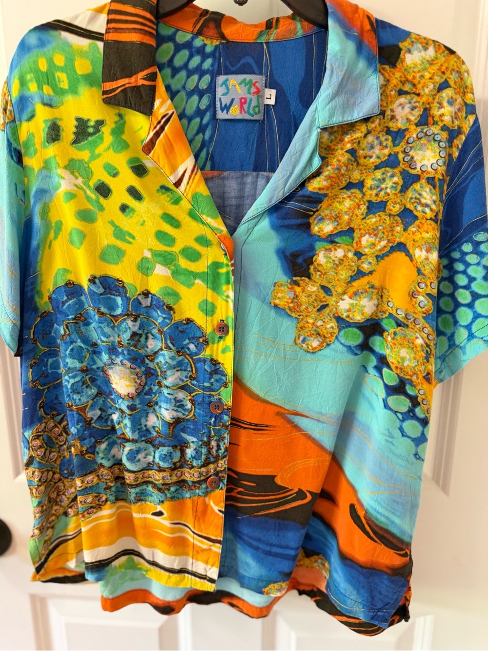 Jams World Vibrant Blue, Orange, Yellow & Green Button-Down Shirt